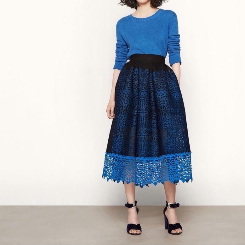 Maje Women's Blue Journee Cutwork Midi Skirt